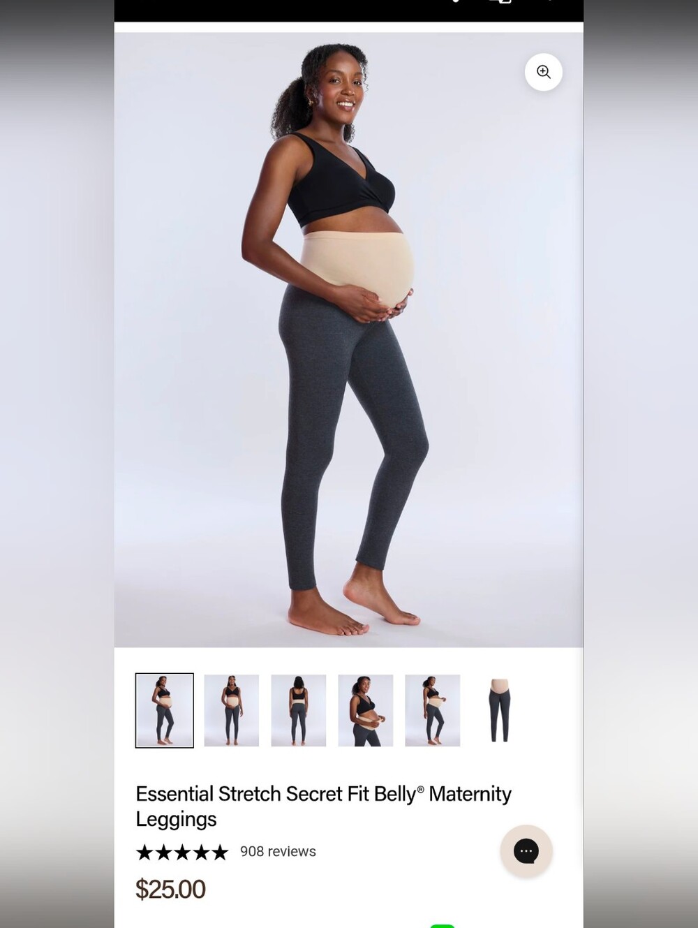 Maternity Stretch Leggings with Nude Belly Panel - Charcoal-Size Medium